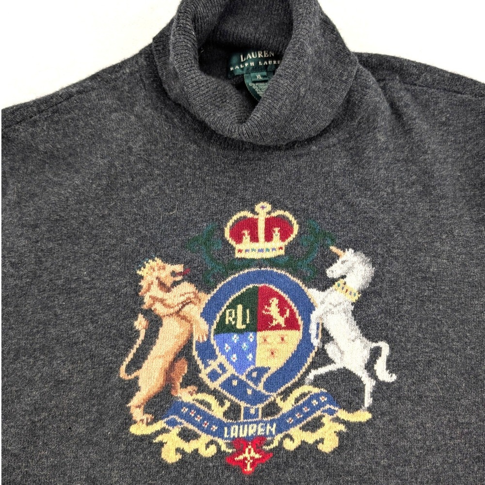 Lauren Ralph Lauren Crest Turtleneck Sweater Merino Cashmere Angora XL Holes